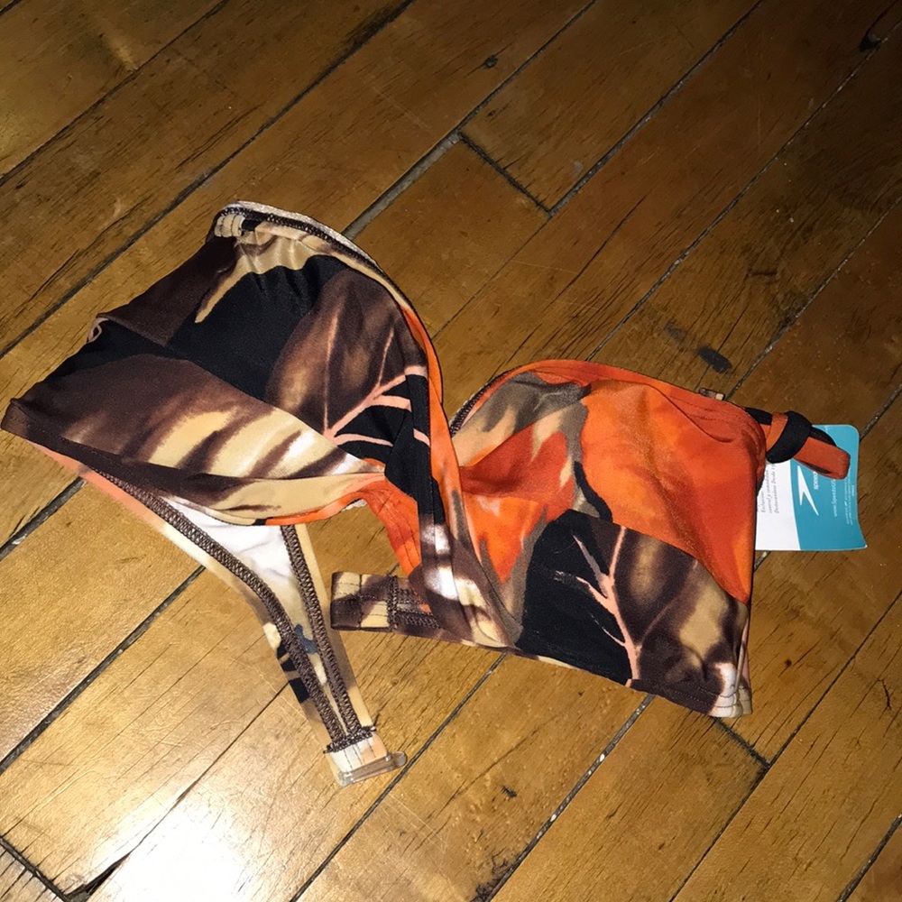 Speedo Orange Black Brown Printed Bikini Top